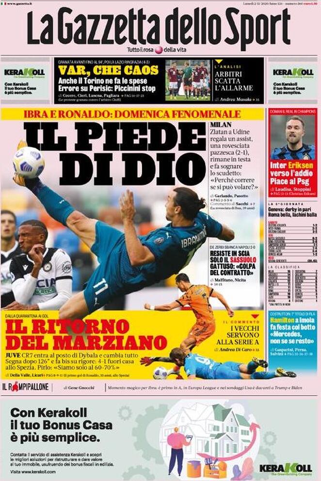 Rassegna stampa Juve: prime pagine quotidiani sportivi - 2 novembre 2020 44 gazzetta