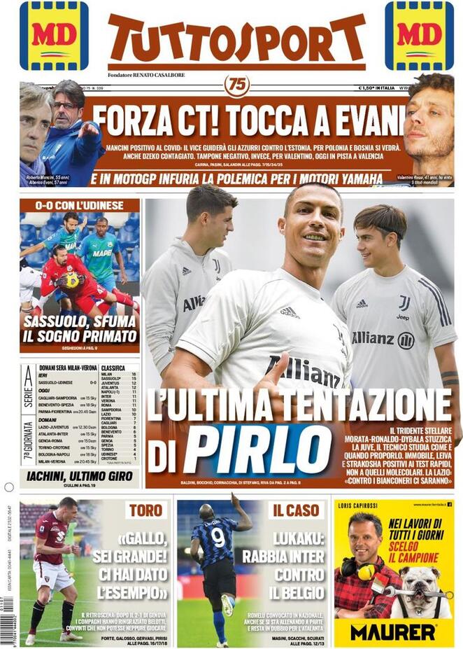 Rassegna stampa Juve: prime pagine quotidiani sportivi - 7 novembre 2020 43 tuttosport 1