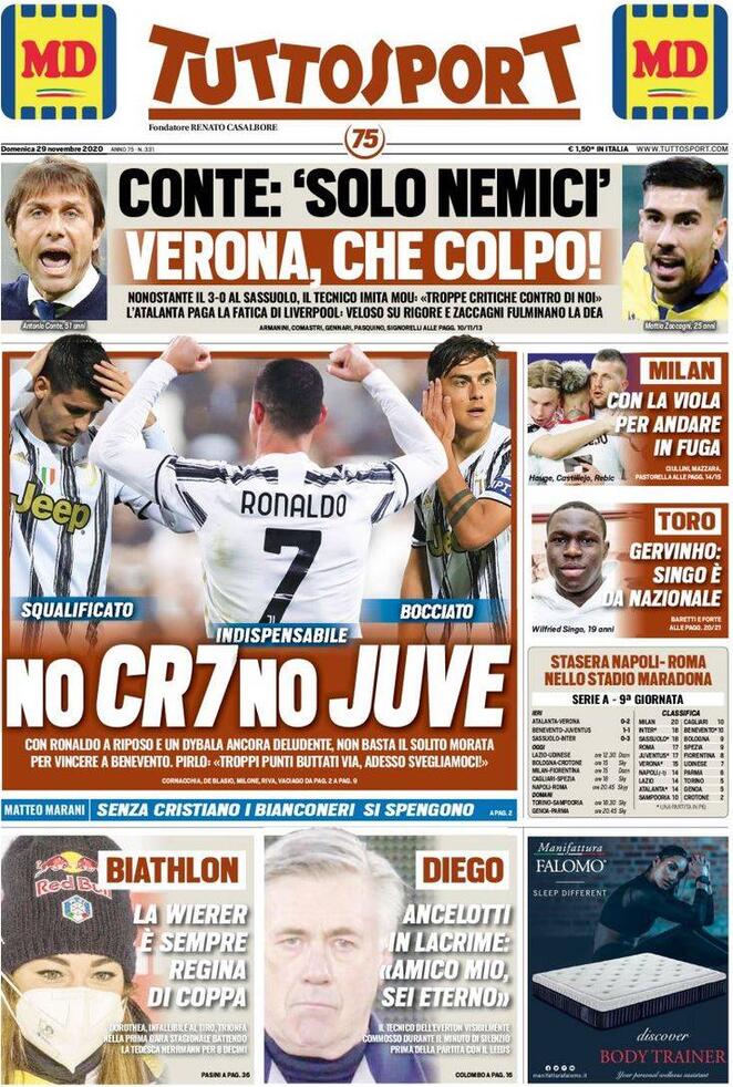 Rassegna stampa Juve: prime pagine quotidiani sportivi - 29 novembre 2020 43 tuttosport 9