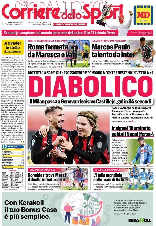 Rassegna stampa Juve: prime pagine quotidiani sportivi - 7 dicembre 2020 45 corriere 1