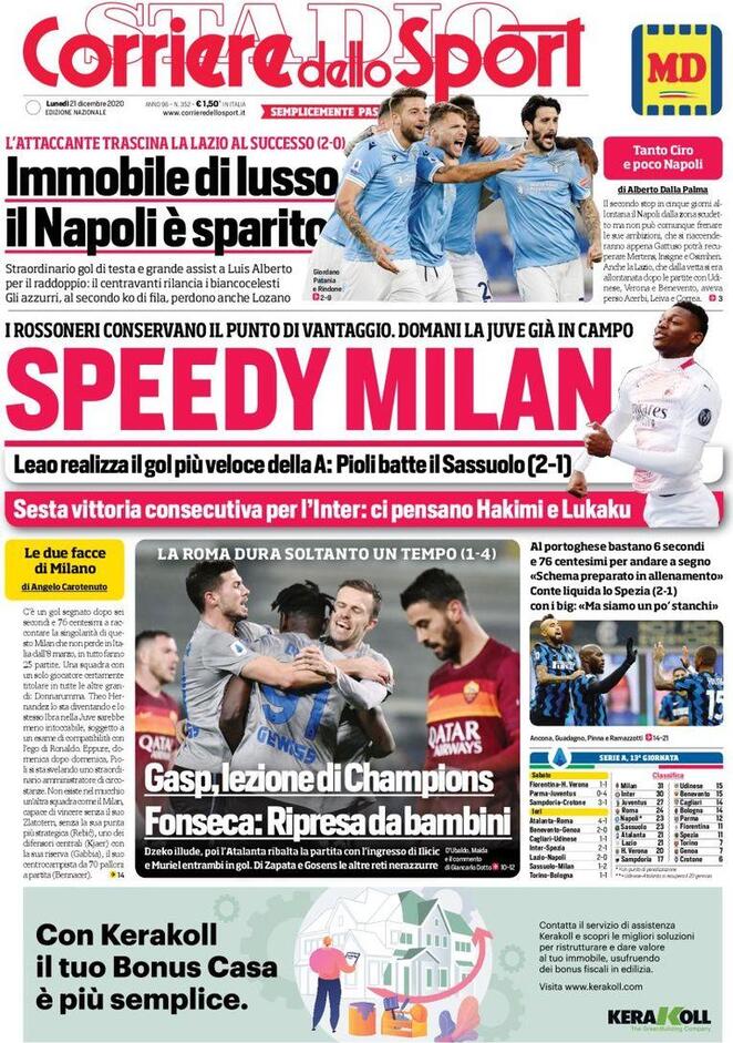 Rassegna stampa Juve: prime pagine quotidiani sportivi - 21 dicembre 2020 45 corriere 5