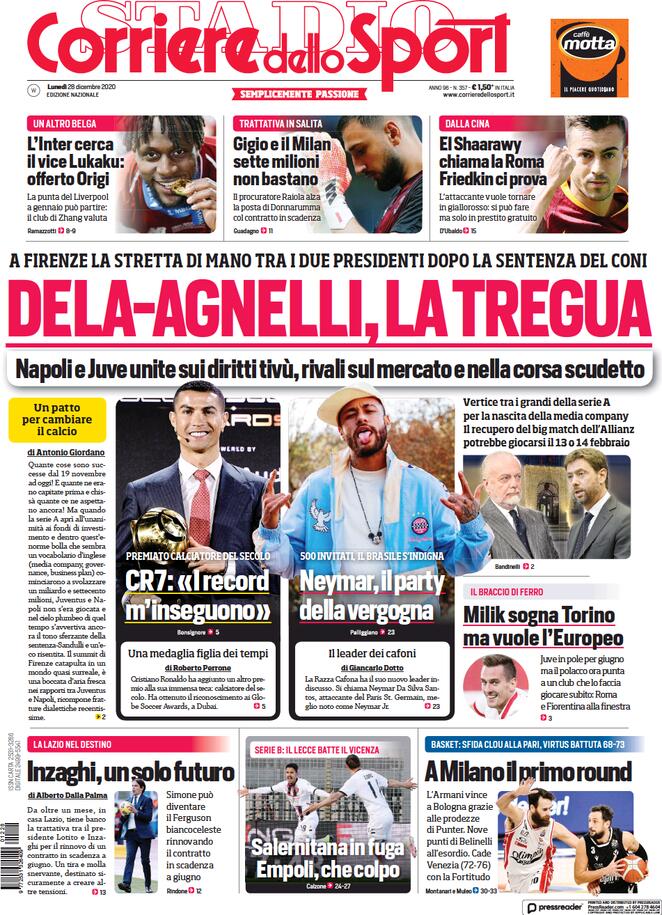 Rassegna stampa Juve: prime pagine quotidiani sportivi - 28 dicembre 2020 45 corriere 6