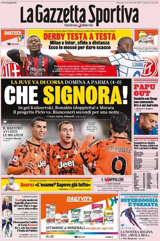 Rassegna stampa Juve: prime pagine quotidiani sportivi - 20 dicembre 2020 44 gazzetta 5