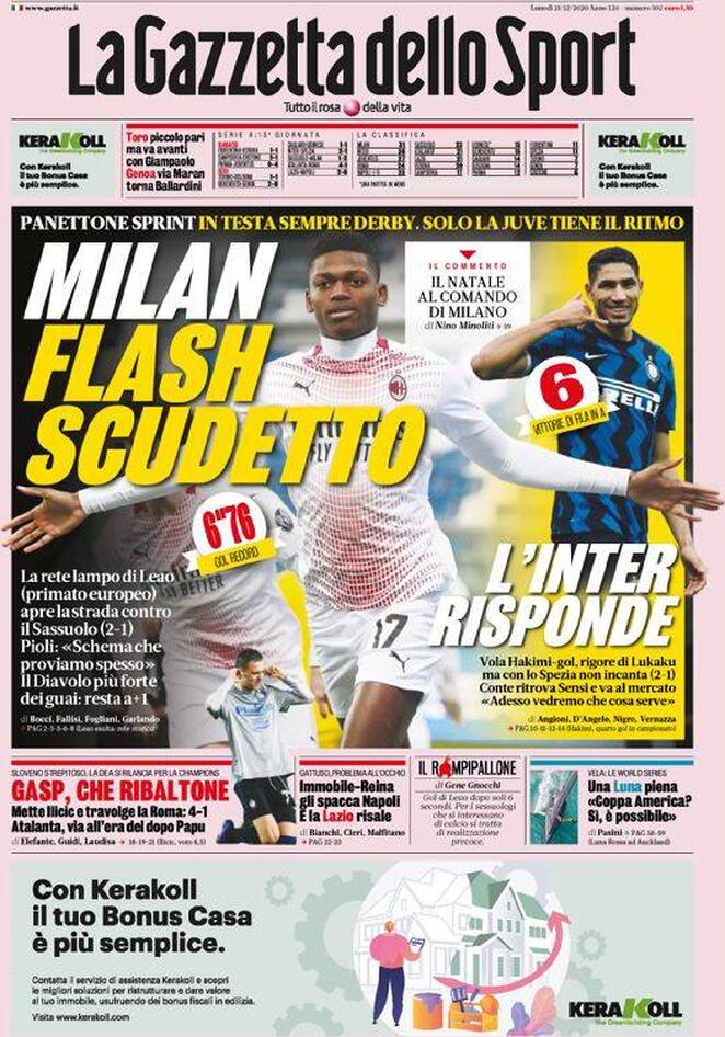 Rassegna stampa Juve: prime pagine quotidiani sportivi - 21 dicembre 2020 44 gazzetta 7