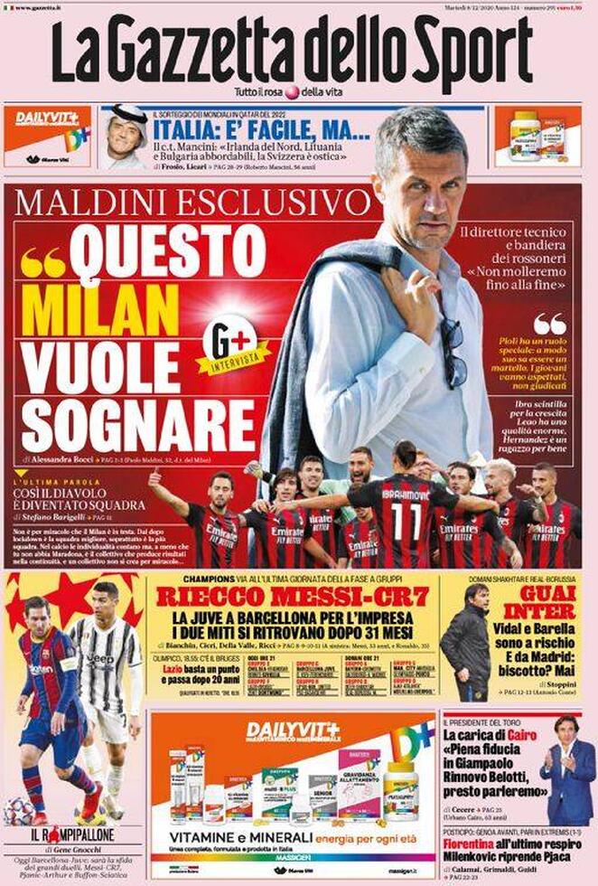 Rassegna stampa Juve: prime pagine quotidiani sportivi - 8 dicembre 2020 45 gds 2