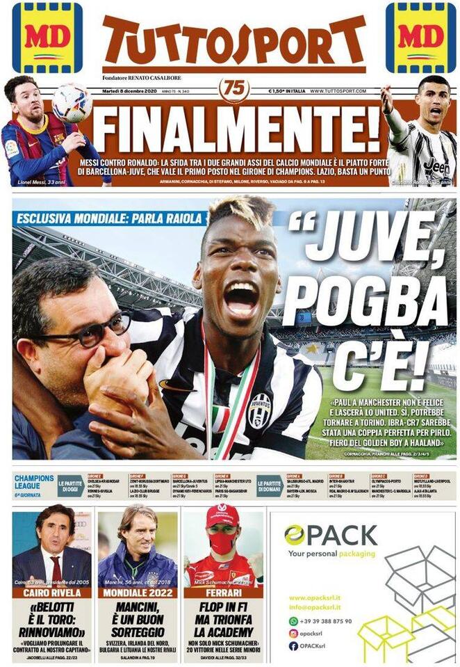 Rassegna stampa Juve: prime pagine quotidiani sportivi - 8 dicembre 2020 43 ts 2