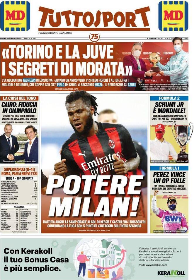 Rassegna stampa Juve: prime pagine quotidiani sportivi - 7 dicembre 2020 43 tuttosport 2