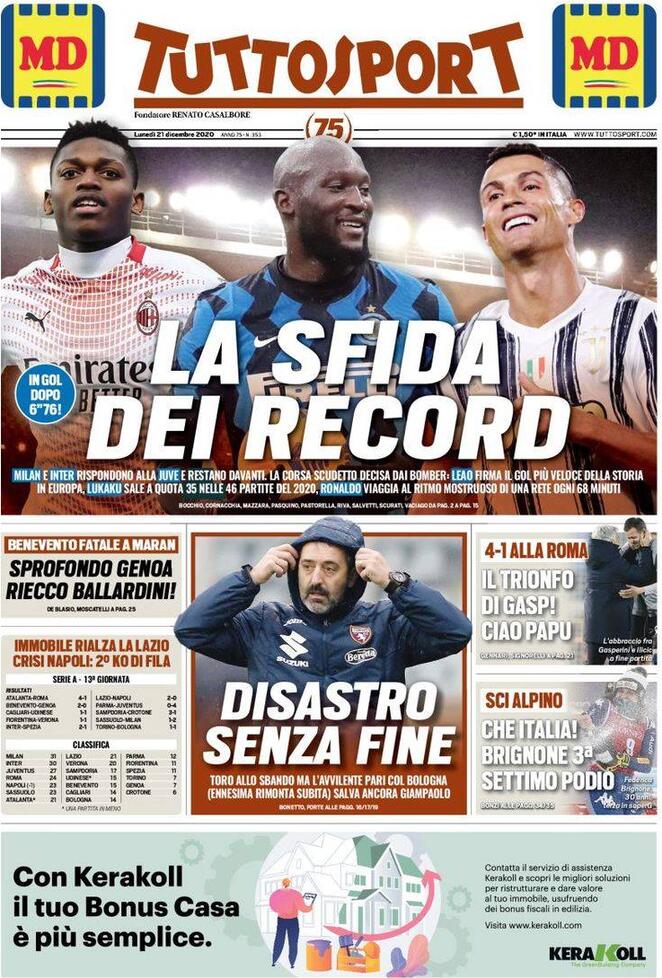 Rassegna stampa Juve: prime pagine quotidiani sportivi - 21 dicembre 2020 43 tuttosport 8
