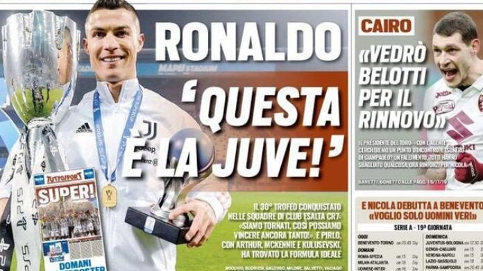Rassegna stampa Juve: prime pagine quotidiani sportivi - 22 gennaio 2021 42 Prima pagina tuttosport 22 gennaio