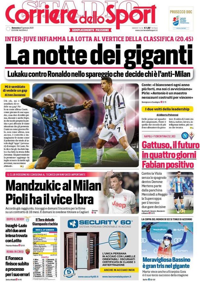 Rassegna stampa Juve: prime pagine quotidiani sportivi - 17 gennaio 2021 45 corriere 2