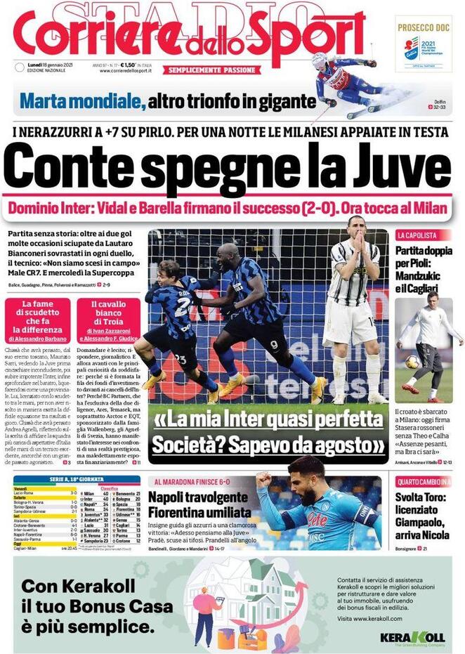 Rassegna stampa Juve: prime pagine quotidiani sportivi - 18 gennaio 2021 45 corriere 3
