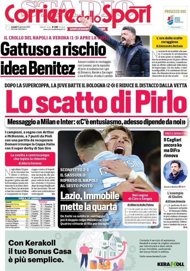 Rassegna stampa Juve: prime pagine quotidiani sportivi - 25 gennaio 2021 45 corriere 4