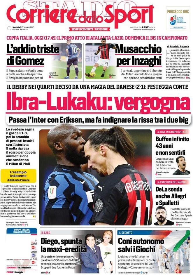 Rassegna stampa Juve: prime pagine quotidiani sportivi - 27 gennaio 2021 45 corriere 5