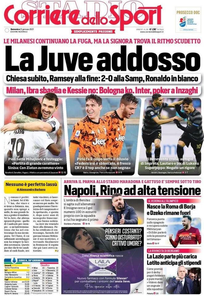 Rassegna stampa Juve: prime pagine quotidiani sportivi - 31 gennaio 2021 45 corriere 6