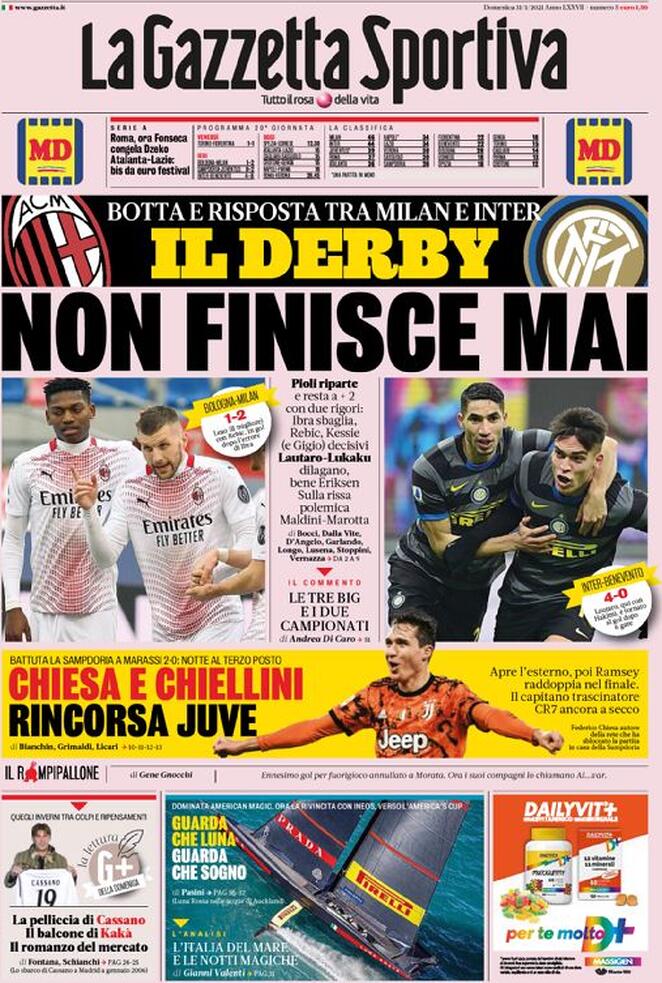 Rassegna stampa Juve: prime pagine quotidiani sportivi - 31 gennaio 2021 44 gazzetta 7