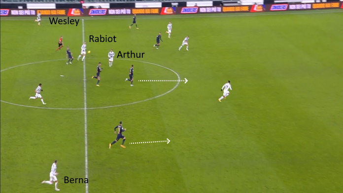 LAVAGNA TATTICA - La Juve è fragile con Rabiot e Arthur: il Genoa sfonda in mezzo 51 juve genoa kulu palla persa trans genoa 3