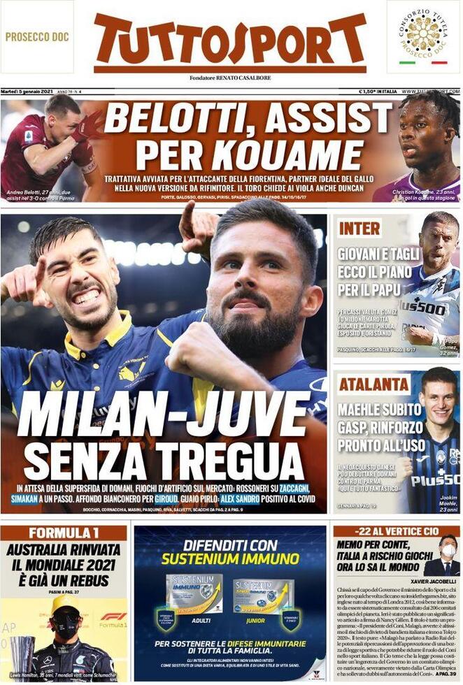 Rassegna stampa Juve: prime pagine quotidiani sportivi - 5 gennaio 2021 45 ts