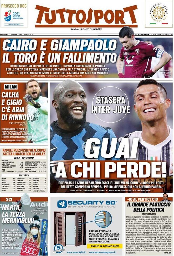 Rassegna stampa Juve: prime pagine quotidiani sportivi - 17 gennaio 2021 43 tuttosport 3