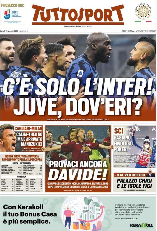 Rassegna stampa Juve: prime pagine quotidiani sportivi - 18 gennaio 2021 43 tuttosport 5