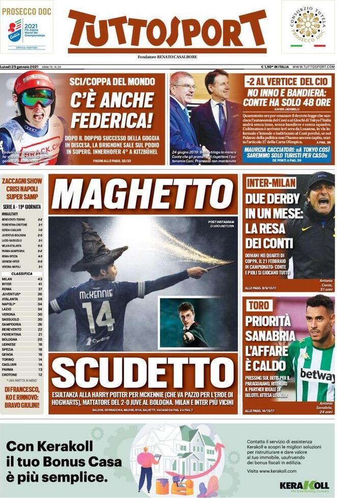 Rassegna stampa Juve: prime pagine quotidiani sportivi - 25 gennaio 2021 43 tuttosport 7