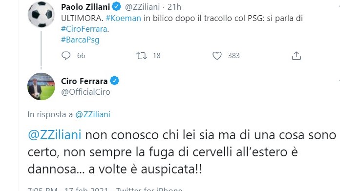Ferrara annienta Ziliani: «La fuga di cervelli all'estero è auspicata» 36 Ziliani Ferrara Twitter
