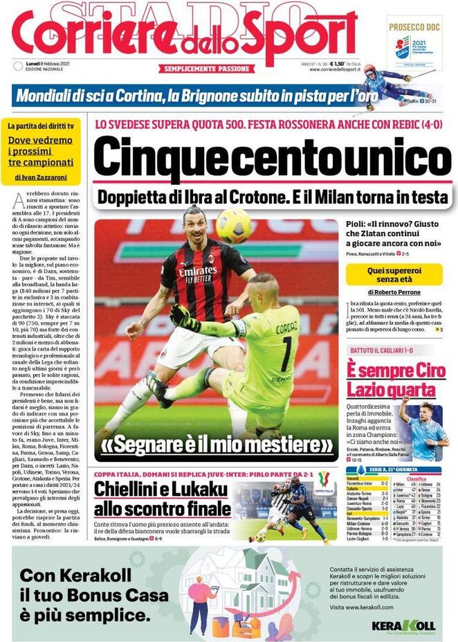 Rassegna stampa Juve: prime pagine quotidiani sportivi - 8 febbraio 2021 45 corriere 2