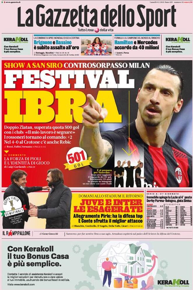 Rassegna stampa Juve: prime pagine quotidiani sportivi - 8 febbraio 2021 44 gazzetta 2
