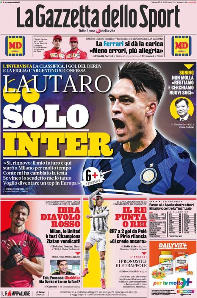 Rassegna stampa Juve: prime pagine quotidiani sportivi - 27 febbraio 2021 44 gazzetta 7