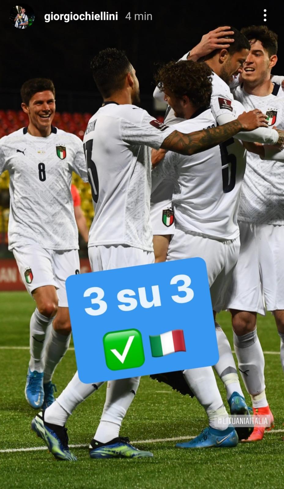 Chiellini festeggia la vittoria dell'Italia: «3 su 3» - FOTO 39 WhatsApp Image 2021 03 31 at 22.47.24
