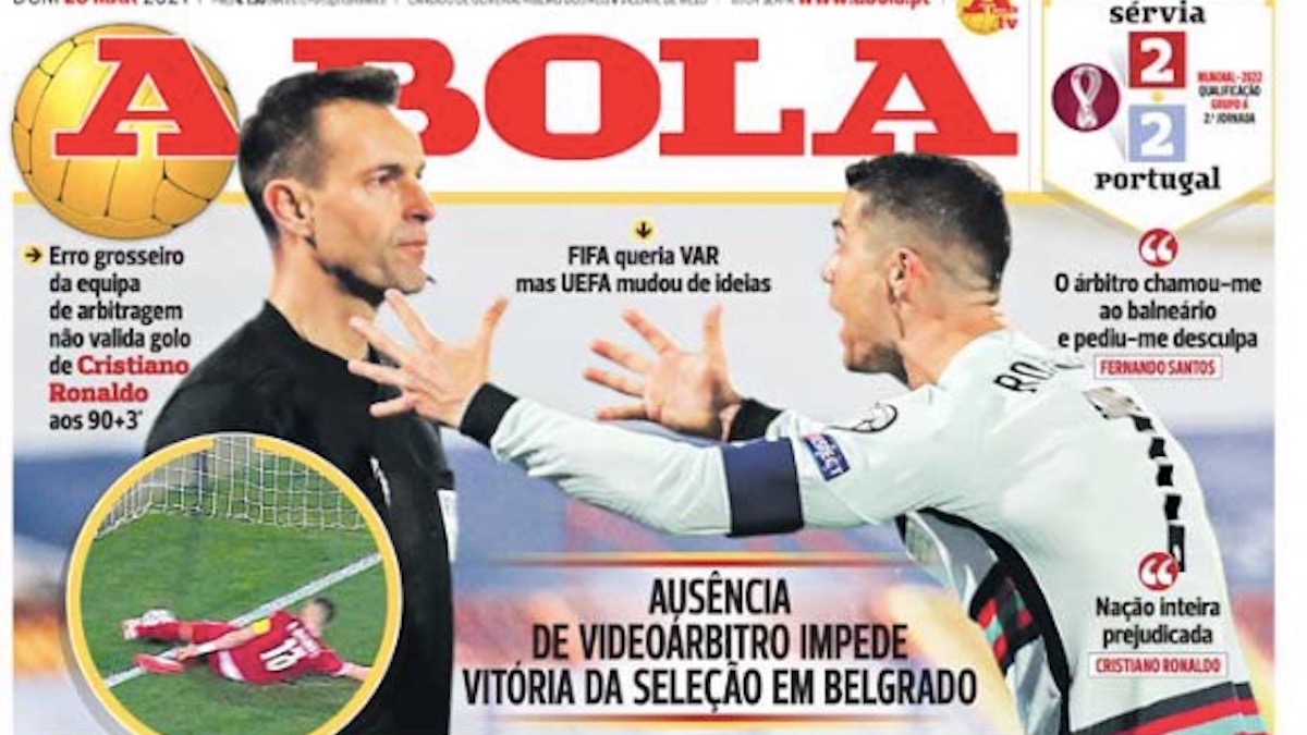 Gol fantasma Ronaldo, A Bola in prima pagina: «Senza VARgogna» 38 a bola 1