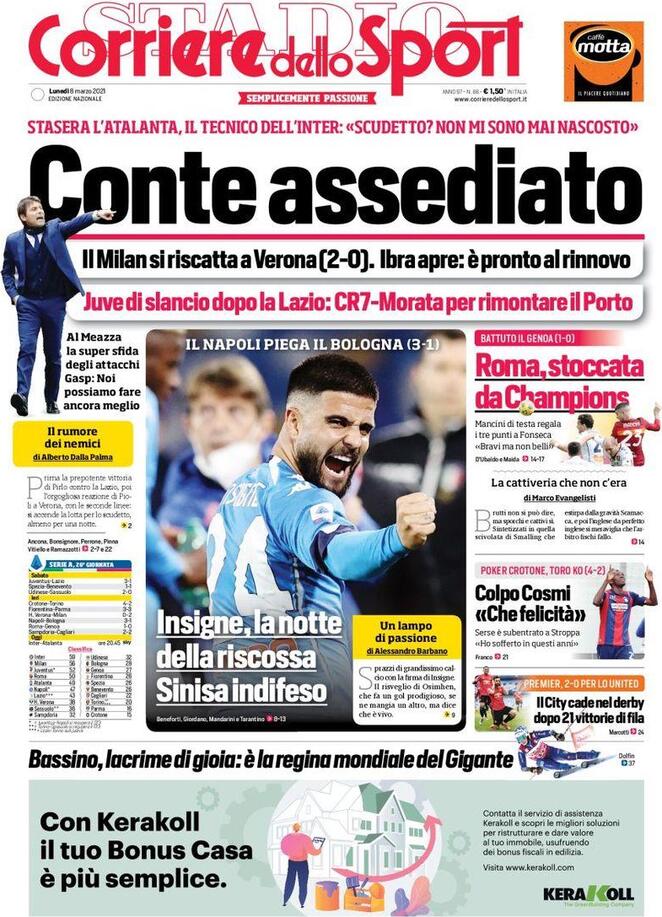 Rassegna stampa Juve: prime pagine quotidiani sportivi - 8 marzo 2021 45 corriere 1