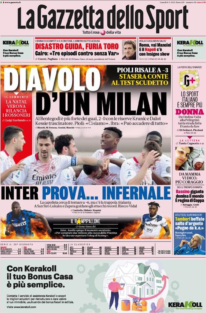 Rassegna stampa Juve: prime pagine quotidiani sportivi - 8 marzo 2021 44 gazzetta 2