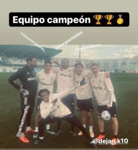 Cuadrado esulta dopo l'allenamento: «Equipo Campeón» - FOTO 37 juve e1616081989208