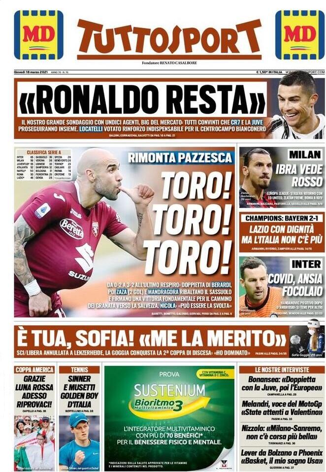 Rassegna stampa Juve: prime pagine quotidiani sportivi - 18 marzo 2021 45 ts 6