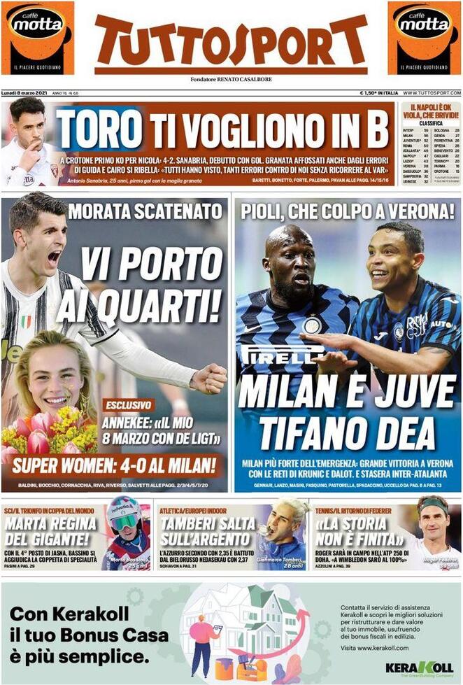 Rassegna stampa Juve: prime pagine quotidiani sportivi - 8 marzo 2021 43 tuttosport 4