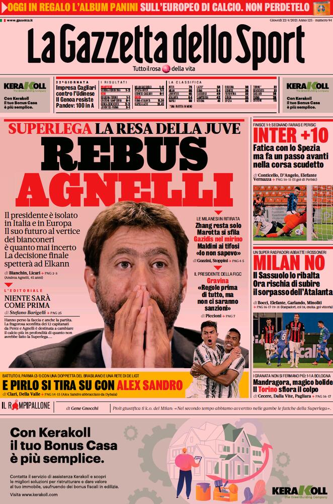Rassegna stampa Juve: prime pagine quotidiani sportivi - 22 aprile 2021 45 gds 7