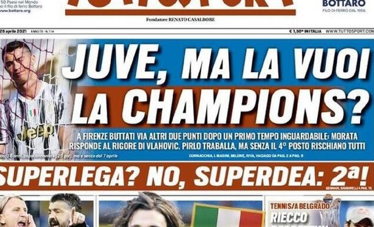 Rassegna stampa Juve: prime pagine quotidiani sportivi - 26 aprile 2021 42 tuttosport 14