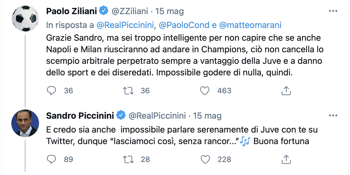 Ziliani: «Scempio arbitrale a vantaggio della Juve». E Piccinini lo azzittisce 39 Schermata 2021 05 17 alle 20.29.13