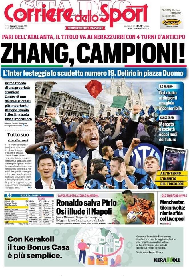 Rassegna stampa Juve: prime pagine quotidiani sportivi - 3 maggio 2021 45 corriere 1