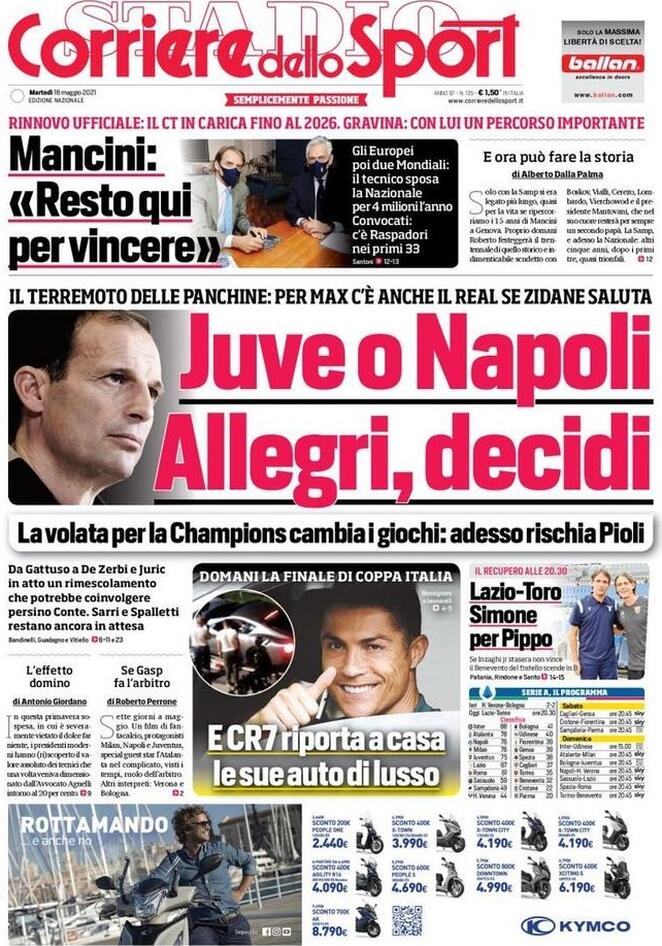 Rassegna stampa Juve: prime pagine quotidiani sportivi - 18 maggio 2021 45 corriere 6