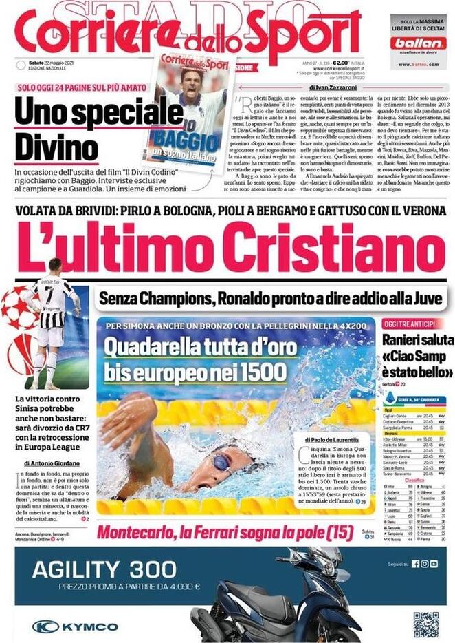 Rassegna stampa Juve: prime pagine quotidiani sportivi - 22 maggio 2021 45 corriere 7