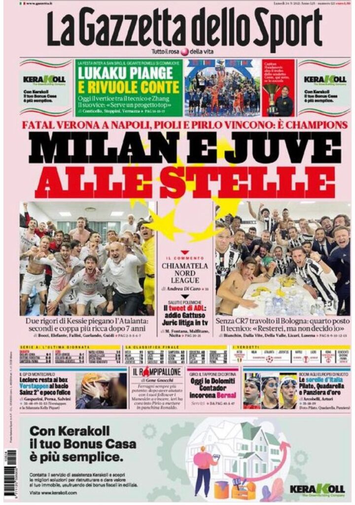 Rassegna stampa Juve: prime pagine quotidiani sportivi - 24 maggio 2021 44 gazzetta 1