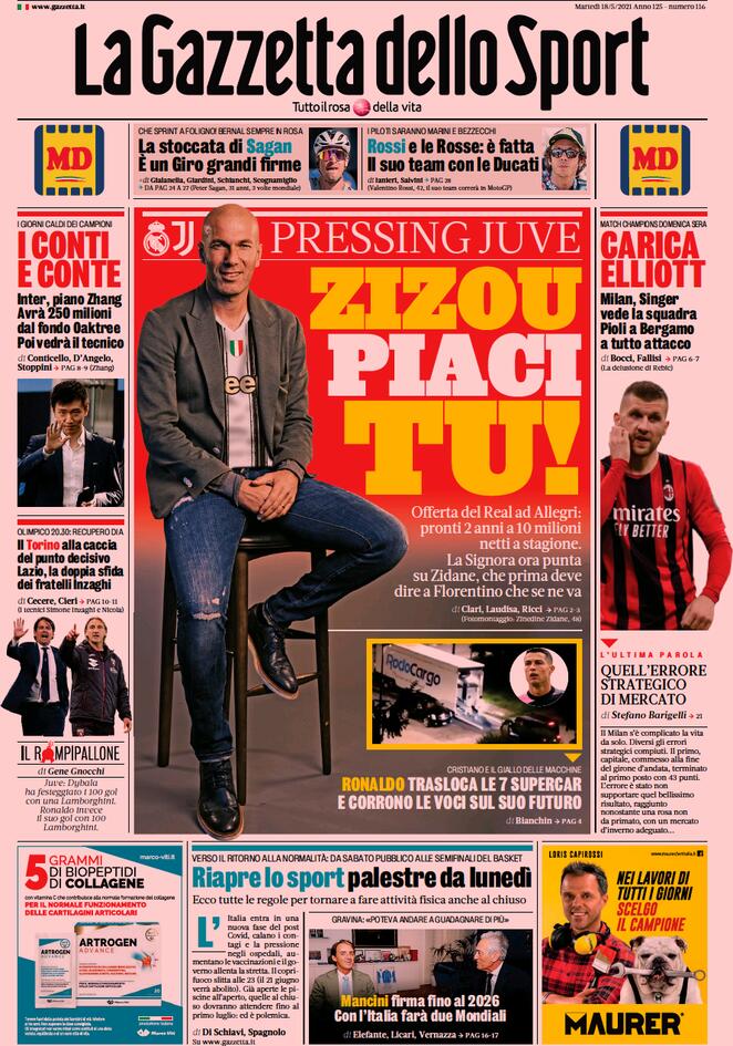 Rassegna stampa Juve: prime pagine quotidiani sportivi - 18 maggio 2021 44 gazzetta 7