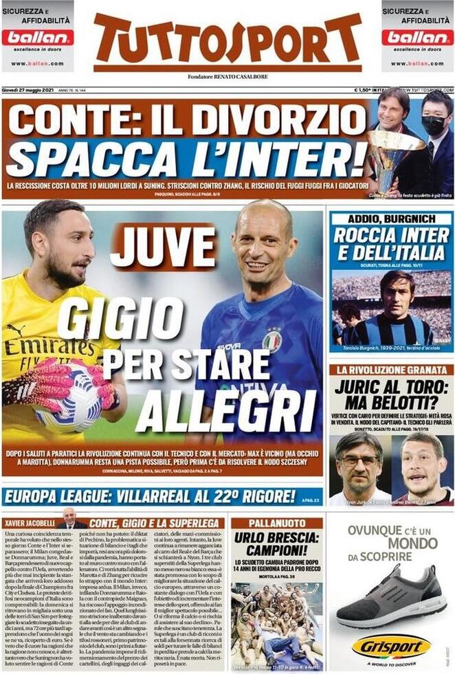 Rassegna stampa Juve: prime pagine quotidiani sportivi - 27 maggio 2021 43 ts 6