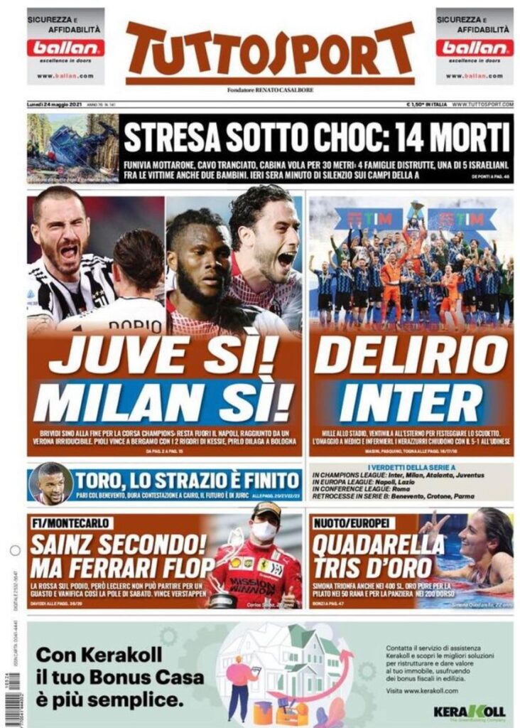 Rassegna stampa Juve: prime pagine quotidiani sportivi - 24 maggio 2021 43 tuttosport 7