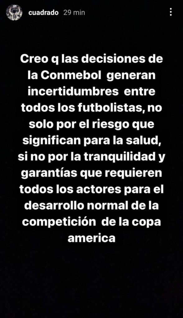 Cuadrado contro la Conmebol: «Incertezza anche sulla nostra salute» 39 WhatsApp Image 2021 06 02 at 20.18.40