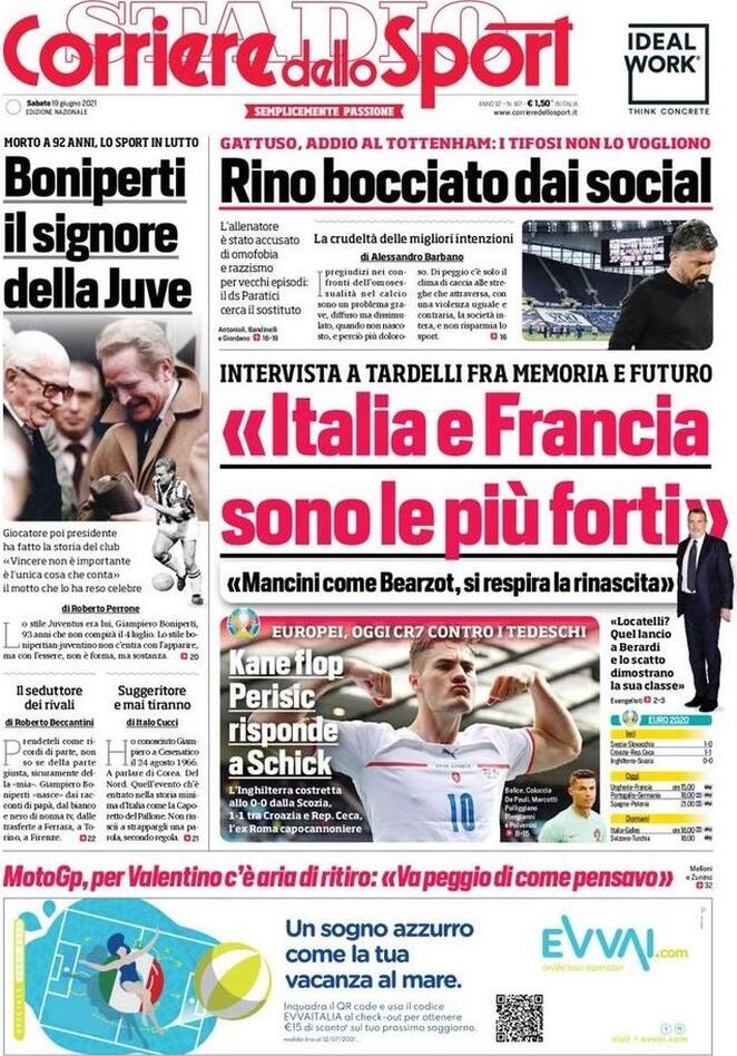 Rassegna stampa Juve: prime pagine quotidiani sportivi - 19 giugno 2021 45 corriere 1