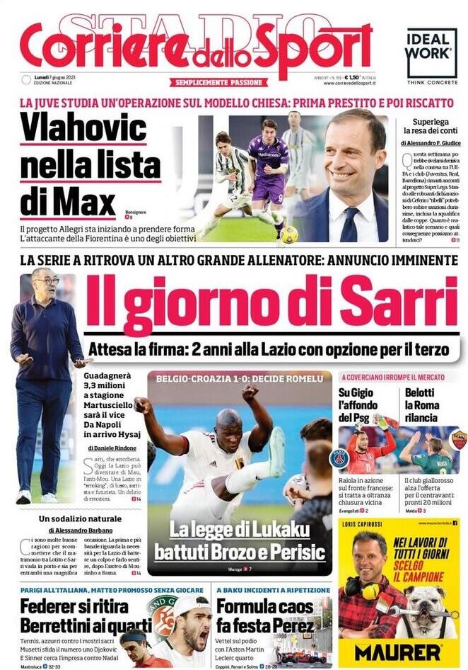 Rassegna stampa Juve: prime pagine quotidiani sportivi - 7 giugno 2021 45 corriere 2