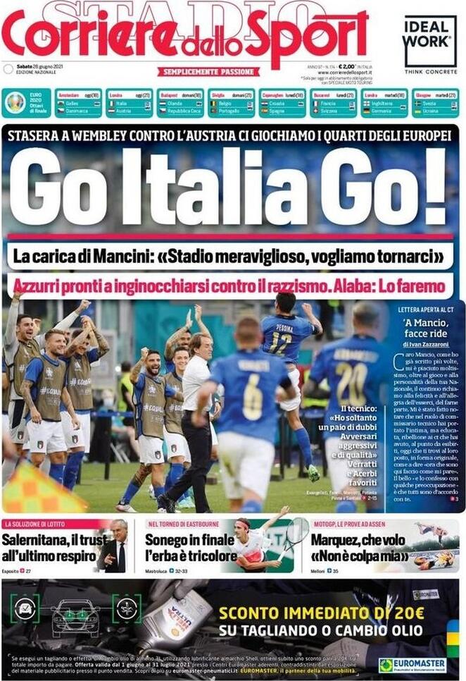 Rassegna stampa Juve: prime pagine quotidiani sportivi - 26 giugno 2021 45 corriere 3