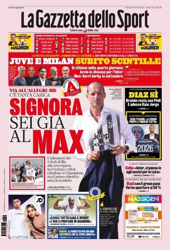 Rassegna stampa Juve: prime pagine quotidiani sportivi - 15 luglio 2021 43 E6T4ipvWEAIJ8fB